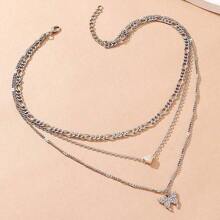 Shiny Crystal Butterfly Heart Pendant Necklace For Women Multi-Layered Chain Clavicle Necklace Ladies' Charm Necklace Bling Bling Party Jewelry Suitable For Daily Date Wear Gifts - Silver - View 4