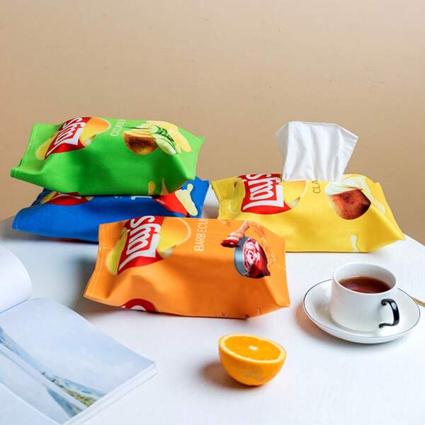 1 szt. Kreatywne pudełko na chusteczki w kształcie chipsów ziemniaczanych, oszczędność miejsca, kwadratowe pudełko na chusteczki, pudełko na chusteczki w kształcie kostki, kreatywne opakowanie na chipsy ziemniaczane, przechowywanie w pudełku na chusteczki na sofę, odpowiednie do salonu, jadalni, sypialni