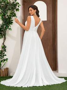 Elasola Vestido de novia de talla grande para mujer, vestido de longitud hasta el piso, de chifón romántico bordado con encaje