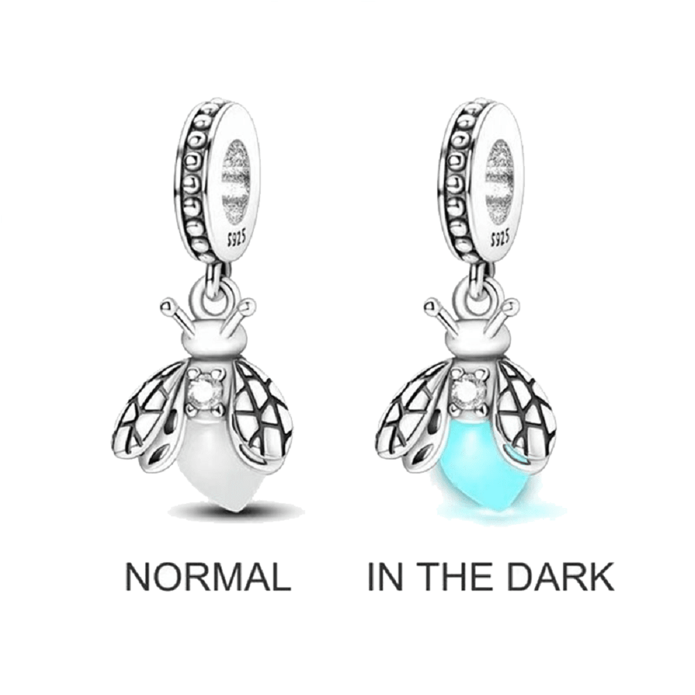 Hot Selling S925 Sterling Silver Glow In The Dark Firefly Cartoon Animal Amulet Charm Bead, Suitable For DIY Bracelet, Fashion Delicate Gift For Women's Birthday
