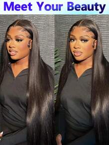 5x5 透明蕾丝可穿戴无胶假发人发预拔预剪蕾丝无胶假发无胶蕾丝前闭合假发直发 200% 密度