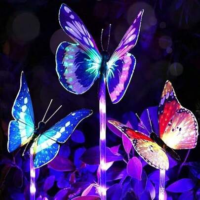 Solar Garden Lights Outdoor Decorative,3 Pack Solar Powered Garden Lights With Butterfly Multicolor Changes