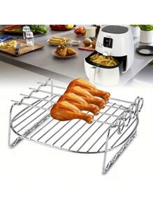 Stainless Steel Air Fryer Rack, Polished Surface - Double Layer Grill And Steam Rack, Suitable For Oven, Microwave Baking - Multifunctional Kitchen Accessories For Cooking And Grilling, Stainless Steel Air Fryer Accessories, Double Layer Rack And Skewer, Multipurpose Grilling And Baking Tools, Dishwasher Friendly, Compatible With Most Air Fryers