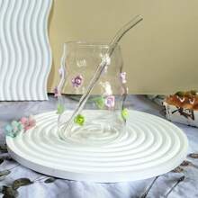 创意玫瑰花朵玻璃杯独特高端果汁/奶茶杯带吸管大容量水杯 - 吸管杯 - 查看 2