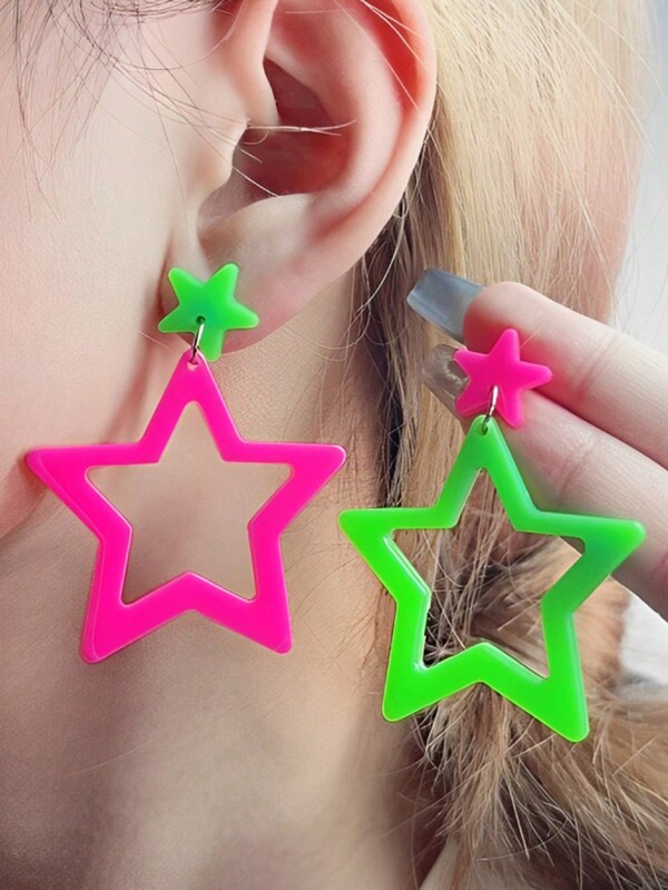 1 Pair Fashionable Hollow Five-Pointed Star Acrylic Simple Style Earrings For Women