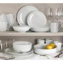Colección de porcelana blanca esencial, juego de  cuencos para pasta, diseño de borde invertido, clásico - Blanco Clásico - Ver 3