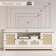Rattan TV Stand For 65+ Inch TV Modern Entertainment Center Media Console Table Rattan TV Console With 2 Cabinets Boho Wood TV Cabinet Furniture With Storage And Doors For Living Room