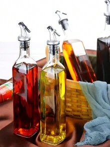 1 pieza Dispensador de aliños de vidrio de 250ml/500ml, Dispensador de aceite de oliva/salsa de soja, Botella de vinagre, Frasco para almacenar condimentos de cocina, Dispensador de aceite para cocinar, hornear, ensaladas, a la parrilla, Botella de vidrio con tapa dorada, Utensilios de cocina