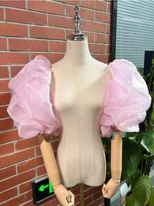 One Piece Black Organza Puff Sleeves 2 Elasticated Bridal Sleeves Autumn Accessories