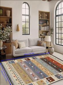 Tapete de área com design vintage inspirado na Boêmia, padrão geométrico de poliéster retangular, fácil manutenção, lavável, antiderrapante, adequado para sala de estar, corredor, cabeceira, sala de estar, quarto, escritório, cozinha, cabine