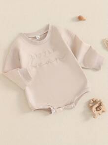 Baby Girl Boy Sweatshirt Bubble Romper Classic Letter Embroidery Long Sleeve Crew Neck  Bodysuit Newborn Playsuit Fall Clothes - Apricot - View 2