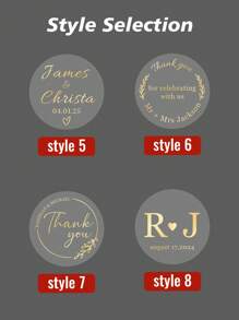 30/60/120/240 Stück personalisierte runde transparente Heißprägesticker mit Wunschtext, individuelle Hochzeitsetiketten, Geburtstagssticker, Sticker für Wasserflaschen, angepasste Party-Favoritenetiketten, anpassbare selbstklebende Hochzeitsfeiersticker, Party-Beutel-Etiketten, 4x4cm, 4 Designs