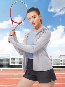 CAMEL CROWN 女款 UPF 50+ 運動外套防曬長袖健行襯衫輕質戶外連帽衫帶口袋 - 淺灰色 - 查看 4