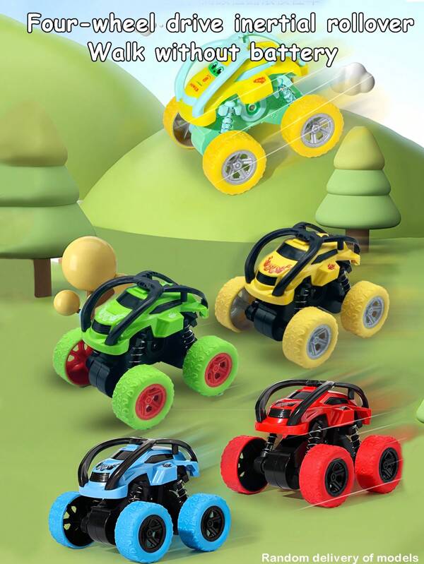 2 Stücke/Set Stunt Inertiall 4WD Geländefahrzeug Modelle, strapazierfähige stoßfeste Spielzeuge für Kinder Jungs, Flip-und Taumelfahrzeuge, Zufallsfarbe (2 Stil zufällig versendet)