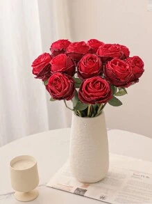 1/3/4/6/7件裝人造火焰玫瑰花，人造花，婚禮季節裝飾，桌面裝飾，中心裝飾品，母親節裝飾，塑膠花，燭光晚餐裝飾，豐收節，感恩節，聖誕學校 - 紅色 - 查看 4