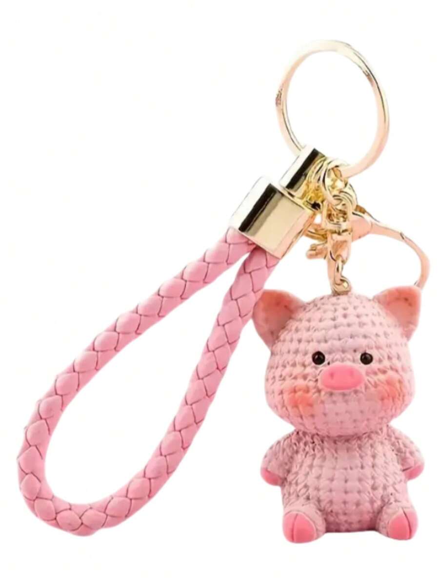 1 件卡通可爱猪精致小动物钥匙扣树脂娃娃包吊坠汽车钥匙扣女饰品汽车饰品包饰学校动物哥特 Y2k - 粉紅色 - 查看 1