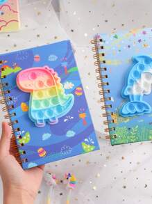 卡通学生线圈装订笔记本，80 页，独角兽图案，减压备忘录，返校礼物 - 黑色 - 查看 8