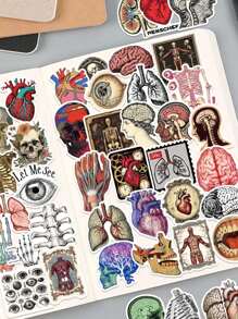 50pcs Retro Scientific Anatomy Stickers Diary Luggage Education Science Creative Decorative Stickers