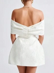 Ladies Bowknot, Off The Shoulder, Waist Cinched, Wedding Party Dress, Wedding Guest Dress - trắng - Xem 2