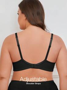 WINGSLOVE Plus Size Women Solid Floral Lace Shaping Underwire Bra, Minimalist Fashion Casual Daily Wear, Lift & Support - Black - View 4