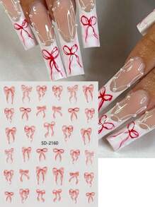 FULL BEAUTY 5 piezas Pegatinas de arte de uñas con lazos blancos y negros adorables, calcomanías de uñas autoadhesivas con diseños de moños para boda, decoraciones de uñas DIY, suministros de manicura - Multicolor - Ver 9