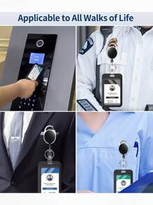 1pc Sling Badge Holder Hard Black Vertical Plastic Card Case Protector With Retractable Badge Reel Carabiner For Office School Proximity Key Card Driver's License And Pass Photo Card Cover Card Holder Card Holder Wallet Business Card Holder Credit Card Holder Id Card Holder, School, Home & Office Supplies - Black - View 5