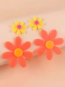 1 Pair Vacation Style Neon Color Block Sunflower Resin Women Earrings - Fluorescent Color Splicing Sunflower - View 6