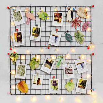 1pc Metal Wire Grid Photo Wall Hanging Display Rack, DIY Wall Mounted Decoration Shelf For Girls Room, Bedroom, Dormitory Room Decor No-Drill