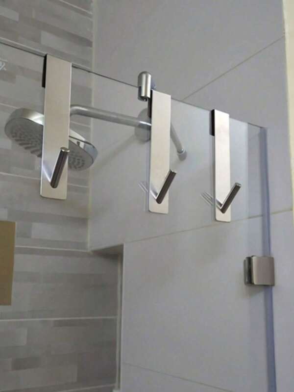 1 pieza Barra de toalla en forma de S de acero inoxidable, adecuada para puerta de cristal, gancho para bata de baño
