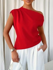 Blusas rojas elegantes para el Día de San Valentín con hombros para mujer - Rojo - Ver 7