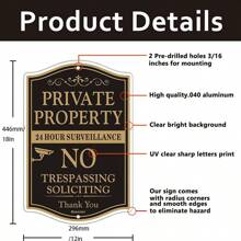BlazeVideo Large Private Property No Trespassing Sign, 2-Pack 12" X 18" No Soliciting 24 Hour Surveillance Yard Signs, Reflective Rust Free Aluminum, Fade Resistant, UV Protected & Waterproof