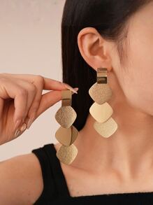 1 Pair Geometric Modern Punk Style Gold-Colored Alloy Dangle Earrings, Suitable For Music Festivals And Vacations - Yellow Gold - View 3