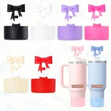 2 قطعة من إكسسوارات الكوب، 1 قطعة من أغطية الحلقات، غطاء قش سيليكون لكأس بسعة 30 و40 أونصة، مع أكمام سيليكون على شكل فيونكة، أغطية واقية للكوب الزجاجية، مستلزمات العودة للمدرسة - السفينة القوس + قبعة من القش - مشاهدة 1