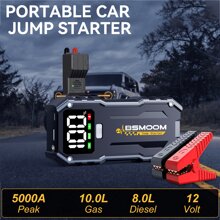 BSMOOM Car Jump Starter, 5000A Portable Car Jump Starter Battery Pack (10.0L Gasoline/8.0L Fuel), 12V Car Battery Jump Starter With Display, Smart Jump Clip, 3 LED Lights - Black - View 4