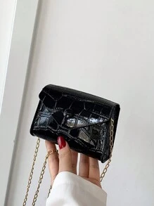 1 件时尚纹理休闲流行石纹链条单肩斜挎手提包小方包，时尚链条肩带高档纯色搭配，精致小巧的设计，适合女生逛街、日常使用、参加聚会，百搭方包造型送朋友生日礼物 - pu鏈條斜挎包 - 查看 4