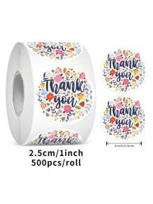500pcs/Roll Colorful Floral Thank You Stickers Sealing Labels Rolls, Packaging Decoration Craft Supplies