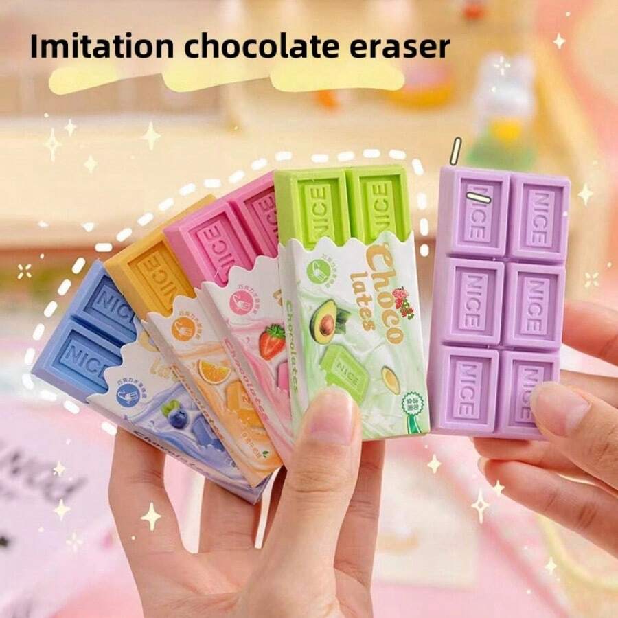 6pcs/2pcs Silky Chocolate Scented Erasers, High-Quality Stationery, Candy Fragrance, Clean No Crumbs - Multicolor - View 1