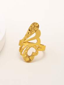 1pc Luxury Copper Gold Plated Flower Ring Tail Ring Hollowed Out Adjustable Size Dubai Middle East Africa Bride Valentine's Day Gift Suitable For Women Daily Wear - Yellow Gold - View 9
