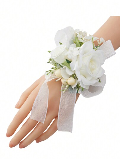 ١ قرنفل معصم للعروس وصبية العروس، ديكور زفاف أنيق، سوار خرز كبير بتشكيلة وردة للفتيات والنساء، والدة العريس، حفل عصري، حفل التخرج، ذكرى الزواج