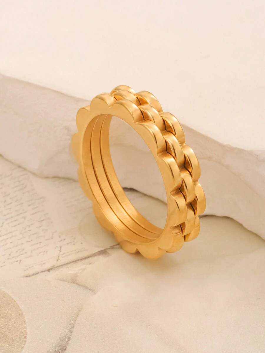 1pc Fashionable Stainless Steel Flower Shaped Multi-Layer Dual Color Ring