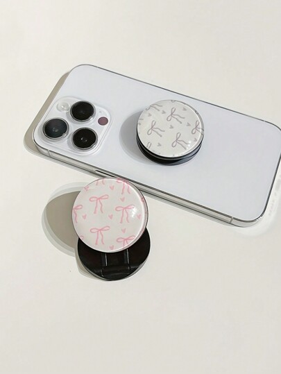 Suporte redondo tridimensional para celular com padrão de laço, suporte dobrável integrado, suporte telescópico dobrável para celular compatível com iPhone, Android, presente de aniversário, família, amigos, suporte para celular, acessórios para celular