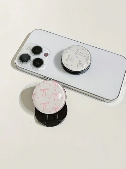 Кругла тривимірна підставка для мобільного телефону з бантом, кругла, push-pull, інтегрована складна підставка, телескопічна складна підставка для мобільного телефону, сумісна з IPhone, телефоном Android, подарунок на день народження, родину, друзів, тримач для телефону, тримач для телефону, аксесуари для телефонів