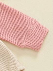 Newborn Baby Girl Clothes Letter Print Romper Waffler Long Sleeve Round Neck Contrasting Colors Summer Adorable Jumpsuit Little Sister Matching Outfits - Pink - View 4