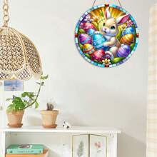 1 szt. łapacz słońca z motywem jajka wielkanocnego i kury - okrągły akrylowy wiszący znak, 7,87 x 7,87 cala, witrażowa dekoracja do okien, ganku, klasy i ogrodu, idealny prezent wielkanocny dla rodziny i przyjaciół