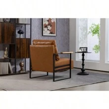 Leather Accent Chair Guest Chair For Living Room Mid Century Armchair For Bedroom Brown Leather - 棕色如圖所示 - 查看 9