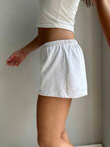 Womens Low Rise Shorts Casual Elastic Waist Solid Color/Stripes/Cartoon Print Loose Lounge Shorts Going Out Shorts - Xám - Xem 2