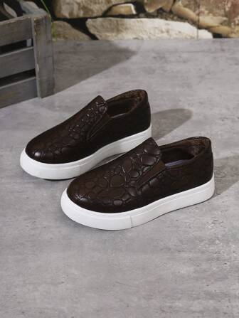 Moderiktiga Slip-On Sneakers för barn, Enfärgade Athletic Sportskor för pojkar, tidig vår