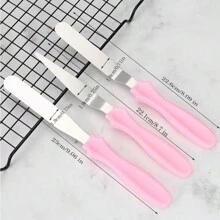 3 件装黄油奶油巧克力蛋糕脱模刀 DIY 不锈钢抹刀专业蛋糕装饰糕点烘焙工具 - 粉色 - 查看 2