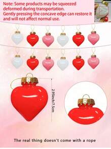 12 件情人节悬挂心形饰品 2.36 英寸心形树饰品情人节球饰品情人节树装饰和婚礼派对装饰品、母亲节圣诞树结婚周年派对装饰 - 彩色 - 查看 4