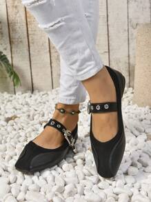 New Style Comfortable Casual Strap Flat Shoes With Square Toe